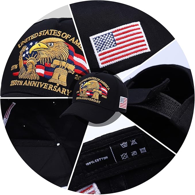 250th Anniversary Patriotic Baseball Cap (1776-2026) Embroidered USA Hat, Adjustable Unisex Bicentennial Gift