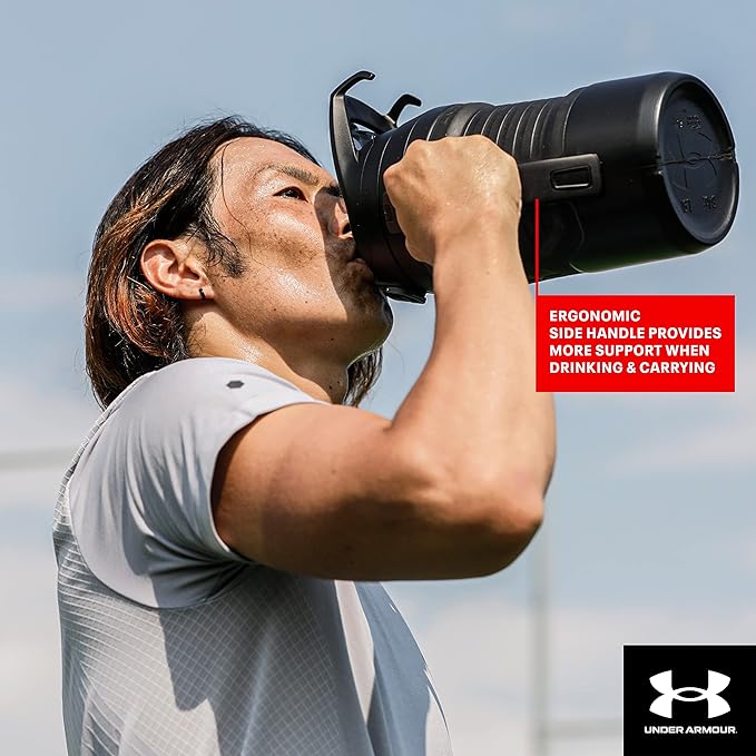 Under Armour Half Gallon Water Bottle Insulated, 64oz Insulated Water Bottle with Handle, Fence Hook, Leak Resistant, for Baseball, Football & More - White Woodland