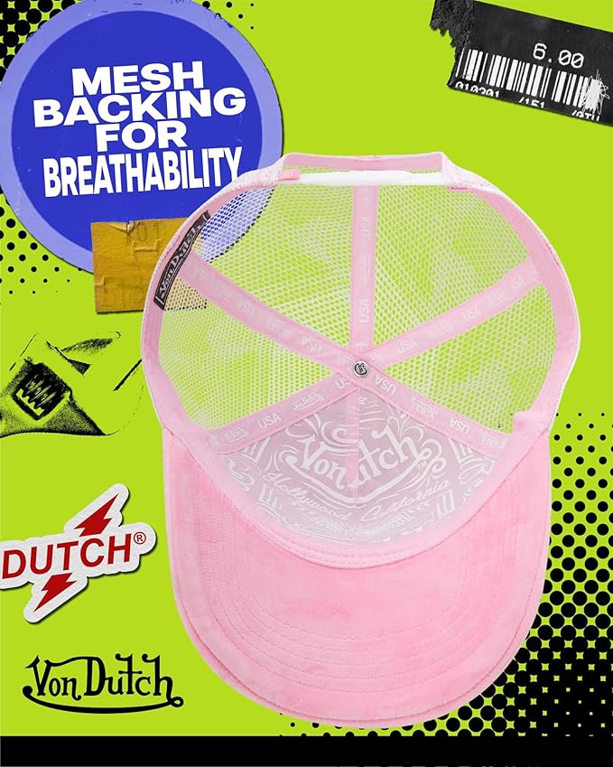 Von Dutch Unisex Trucker Hat - Velvet Curved Bill Mesh Back Retro Classic Adjustable Snapback Baseball Cap for Men and Women