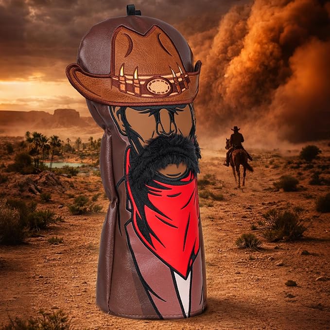 Craftsman Golf Golf Club Head Covers,Funny Driver Headcover Cowboy Design Golf Club Cover, Brown Driver Headcover Fit up tp 460cc Golfing Gift for Men Women