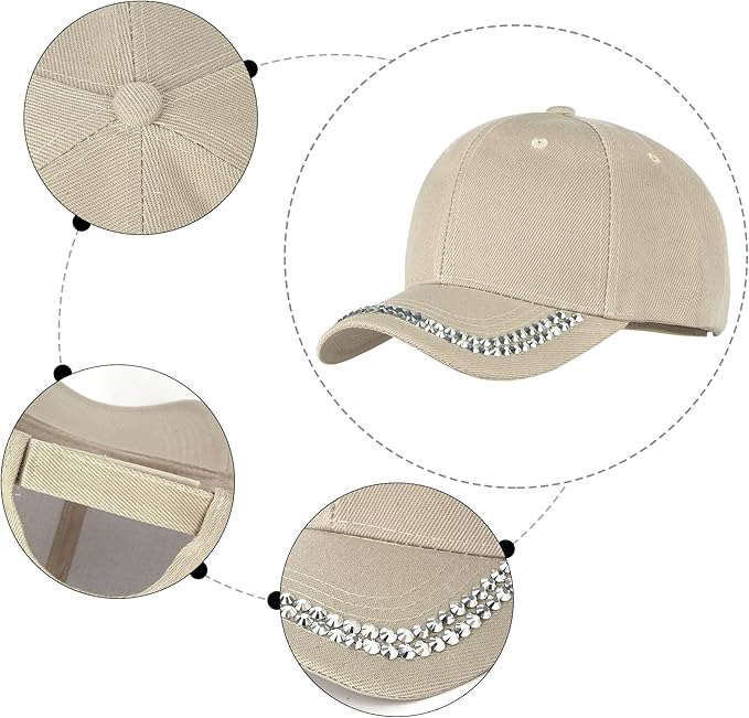 Hoce Fashion Rhinestone Denim Baseball Cap Studded Bling Hat for Women