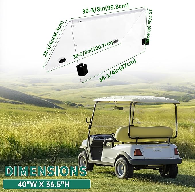 ECOTRIC Clear Windshield Compatible with 2000.5-UP Club Car DS Golf Cart Fold Down