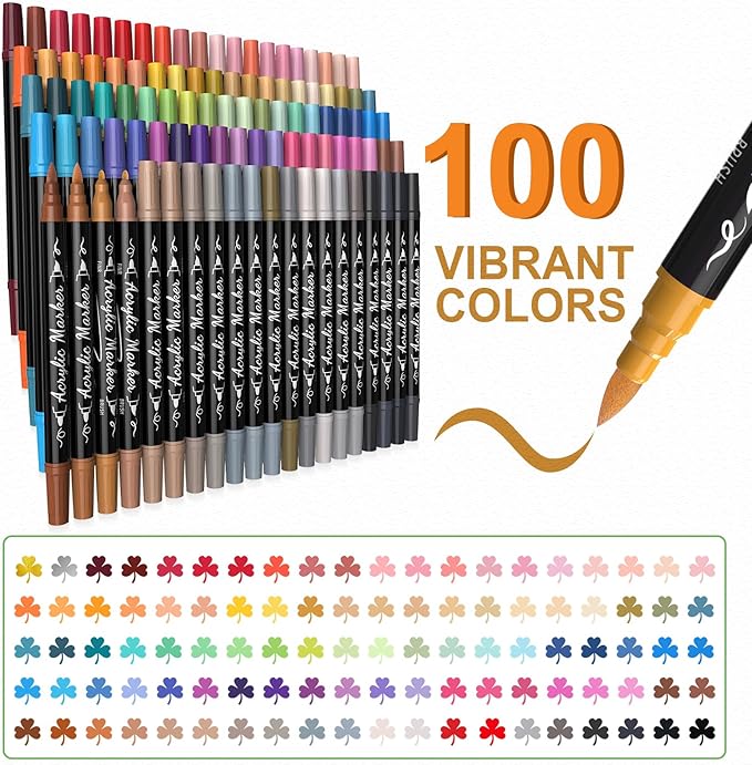 TOSAHRE Acrylic Paint Pens Markers 100 Colors Waterproof Dual Tip Acrylic - Image 2