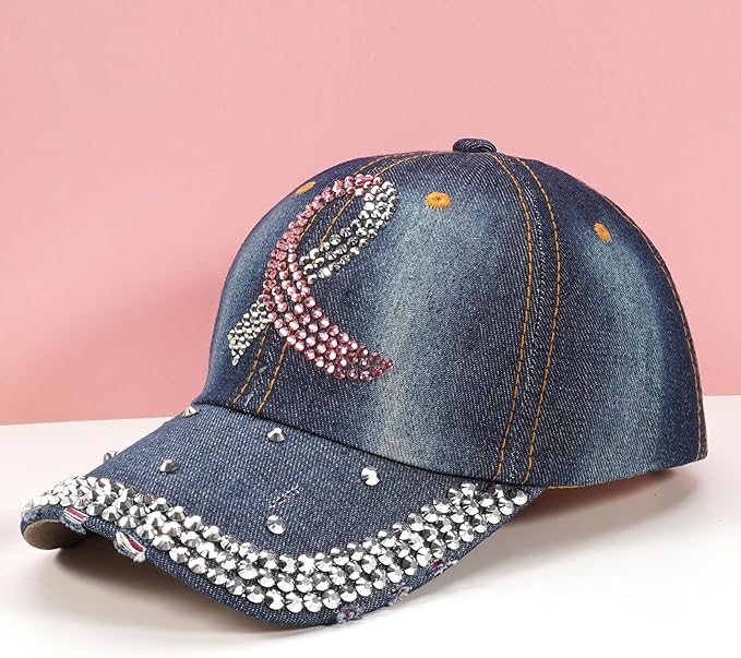 American Flag Hats Love Breast Cancer Adjustable Rhinestone Baseball Cap USA Patriotic Embroidered Baseball Trucker Hat