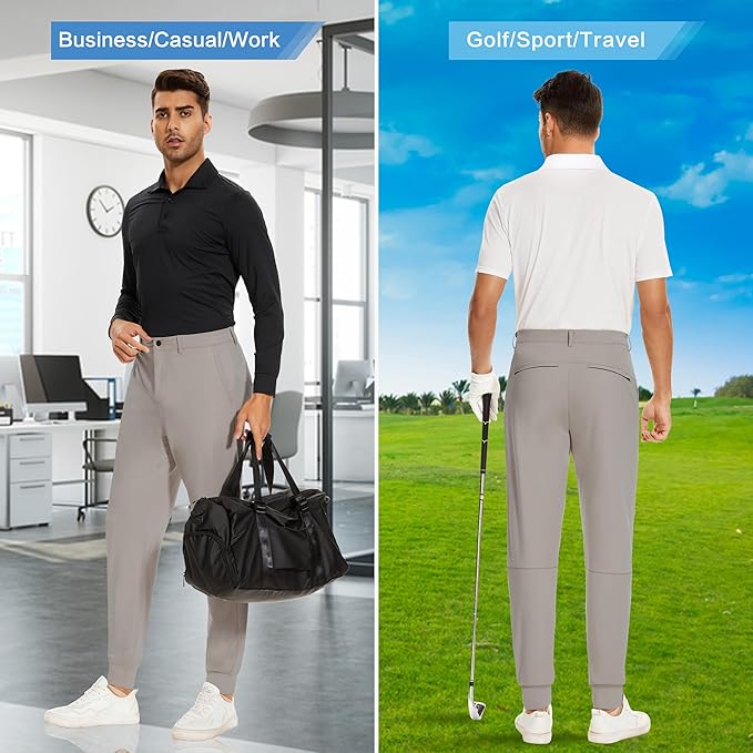 JWM Men's Stretch Golf Joggers Pants with Belt Loops - 29" 34" Slim Fit Tapered Casual Business Travel Dress Work Sweatpants