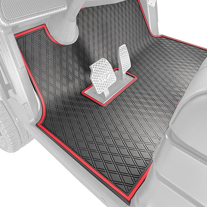 Xtreme MATS Premium Golf Cart Mats Compatible with ICON Epic Models - Custom Fit, Durable Protection, Rubber Floor Liner Protects Factory Flooring (Red Trim)