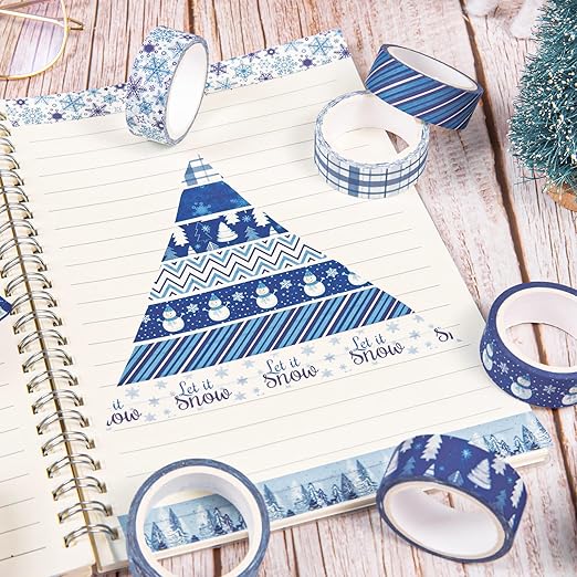 Whaline 12 Rolls Winter Washi Tape Blue White Snowflake Snowman Holiday Masking - Image 7
