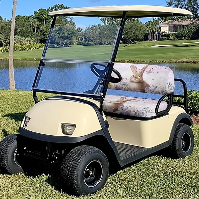 Suobstales Golf Cart Front and Rear Seat Cover Set for EZGO TXT RXV & Club Car DS 2 Passenger, Washable Bench Seat Covers Kit