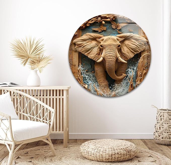 My Photostation.com 27Wx43H'' Elephant Carving Glass Wall Art Tempered Glass - Image 7
