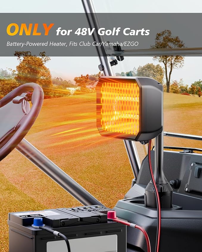 Golf Cart Heater, Battery Operated Heater for Golf Cart Accessories, 48V Electric Heaters, 400W Safe & Quiet Carbon Fiber Heating, Compatible with Club Car/Yamaha/EZGO