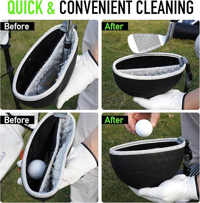 GAIARENA Golf Cleaning Bag Pouch Golf Ball Washer Club Cleaner with Scrub and Wipe Cloth Gifts Ideas for Golfers On-Course Golf Accessories