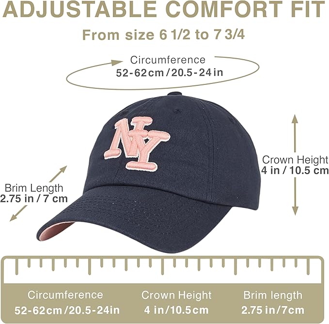 NY 3D Embroidered Cotton Dad Hat – New York Baseball Cap, Adjustable Metal Buckle Strap, Unstructured Low-Profile Style