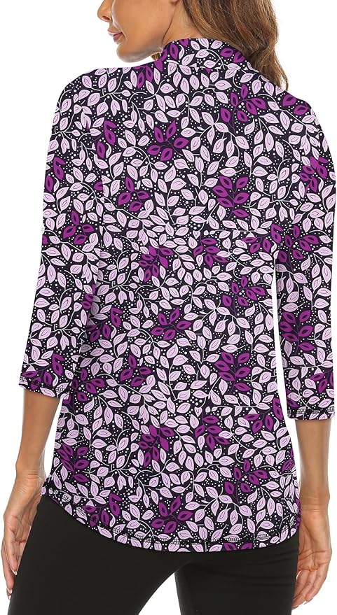 Koscacy Women's 3/4 Roll Sleeve Golf Tennis Polo Shirts UPF50+ Half Zip Dry Fit Workout Tops Athletic Shirt