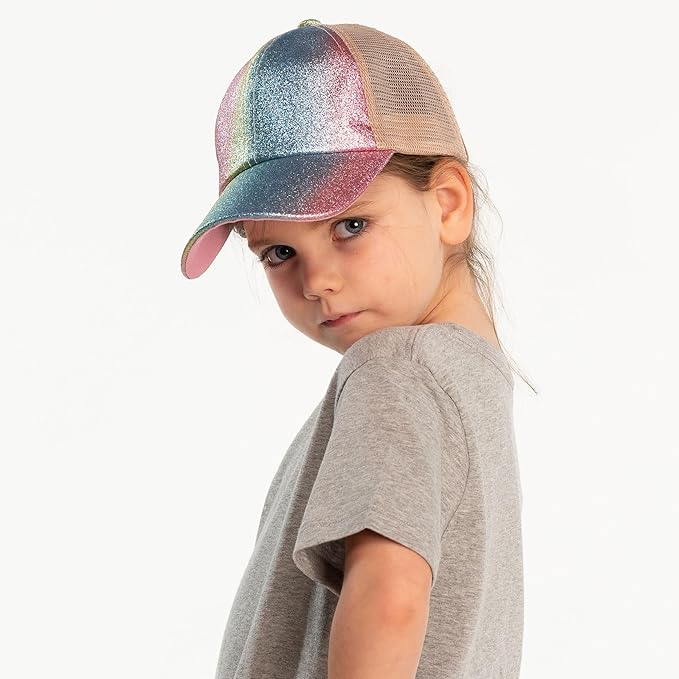 C.C Ponycap Messy High Bun Ponytail Adjustable Glitter Mesh Trucker Baseball Cap