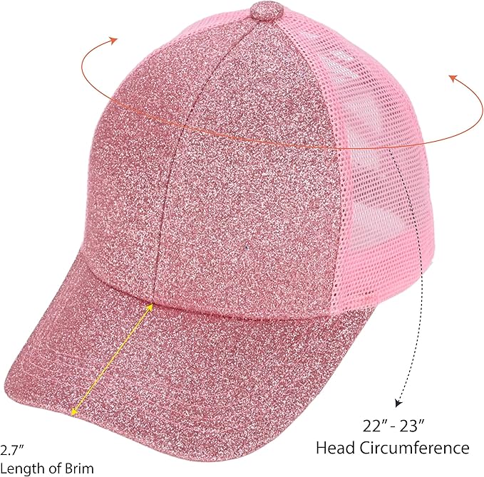 C.C Ponycap Messy High Bun Ponytail Adjustable Glitter Mesh Trucker Baseball Cap