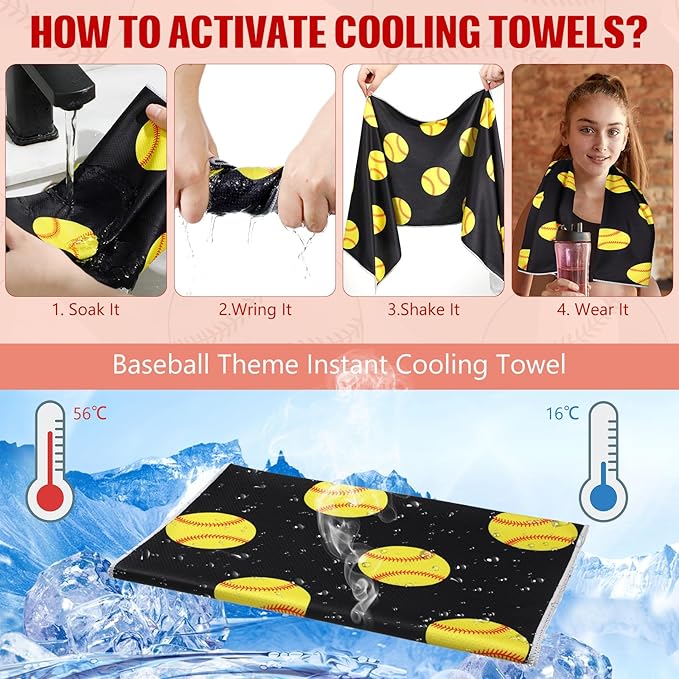 Peryiter 12 Counts Mini Cooling Towel, 30" x 9" Baseball Softball Soccer Golf Sweat Towel, Breathable Chilly Rag, Microfiber Sport Rags for Team Gym Running Coach Gift