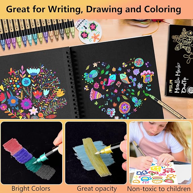 Metallic Marker Pens, 30 Colors Dual Tip Acrylic Paint Pens - Image 3