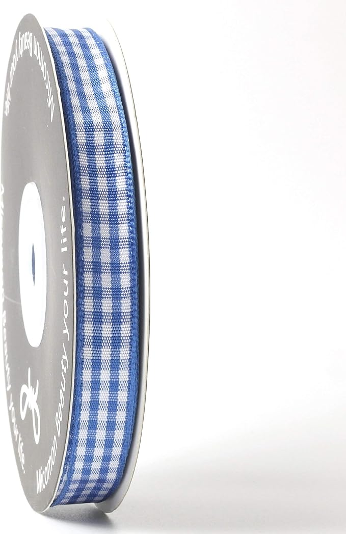 Ink Blue Gingham Plaid Checked Ribbon 25 Yard Each Roll 100% Polyester - Image 6