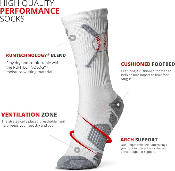 ChalkTalkSPORTS Baseball Socks - Performance Socks for Baseball Players - Crossed Bats - Youth and Adult Sizes