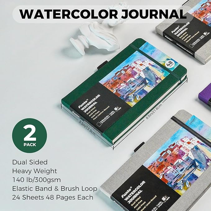 Funto Watercolor Journal, 2 Pack, 48 Pages Each, Cold-Pressed, Inner Paper - Image 2