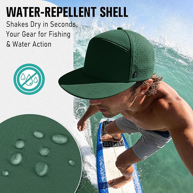 AOPREL Flat Brim Baseball Cap for Men Adjustable Water-Resistant Performance Hat with Breathable Laser Perforated