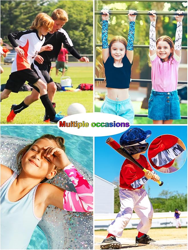 16 Pairs Sports Arm Sleeves for Kids Basketball Baseball Arm Sleeves UV Sun Protection Cooling Arm Cover Sleeve