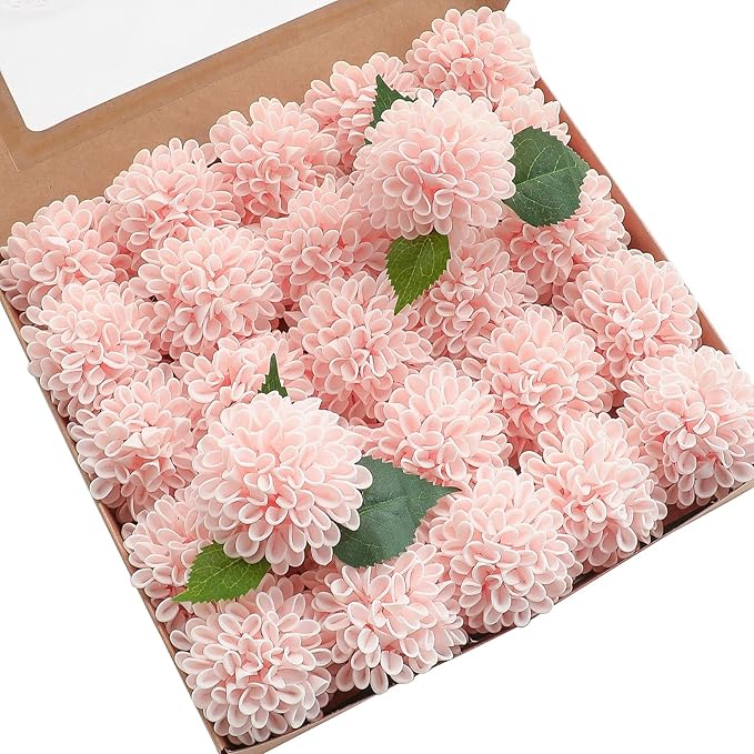 Floroom Artificial Dahlia Flowers 25pcs Real Looking Blush Foam Fake Roses by Floroom