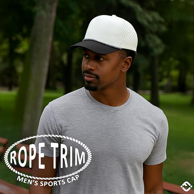 Funky Junque Performance Waterproof Golf Rope Hat – Cool Breathable Workout 5 Panel Snapback Cap for Men