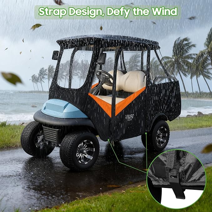 10L0L 4-Passengers Golf Cart Enclosure for Club Car Precedent 57" Short Roof, 600D Waterproof Clear Rain Cover with Security Side Mirror Openings, All Weather Waterproof Snowproof Driving Covers