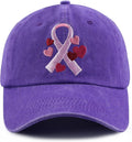 Fight Breast Cancer Hats for Women, Cotton Embroidered Pink Ribbon Little Heart Baseball Cap