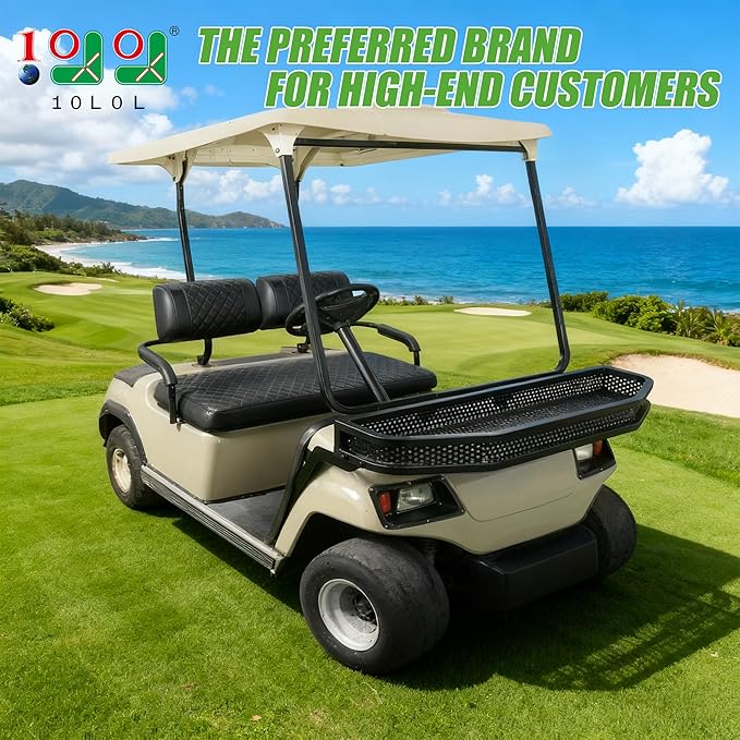 10L0L Golf Cart Front Cargo Basket for EZGO TXT/RXV、Club Car DS/Precedent、Yamaha G22/G29 - Heavy-Duty Steel Mesh Storage Rack, Gas/Electric Compatible