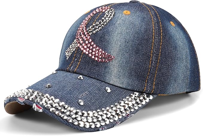 American Flag Hats Love Breast Cancer Adjustable Rhinestone Baseball Cap USA Patriotic Embroidered Baseball Trucker Hat