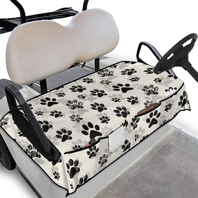Golf Cart Seat Covers, Universal Golf Cart Seat Towel Blanket with 4 Front Pockets & Nonskid Bottom Fits for Club Car 2 Person Seats Golf Carts