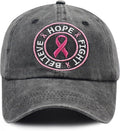 Believe Hope and Fight Hat for Women, Adjustable Cotton Embroidered Pink Ribbon Breast Cancer Baseball Cap