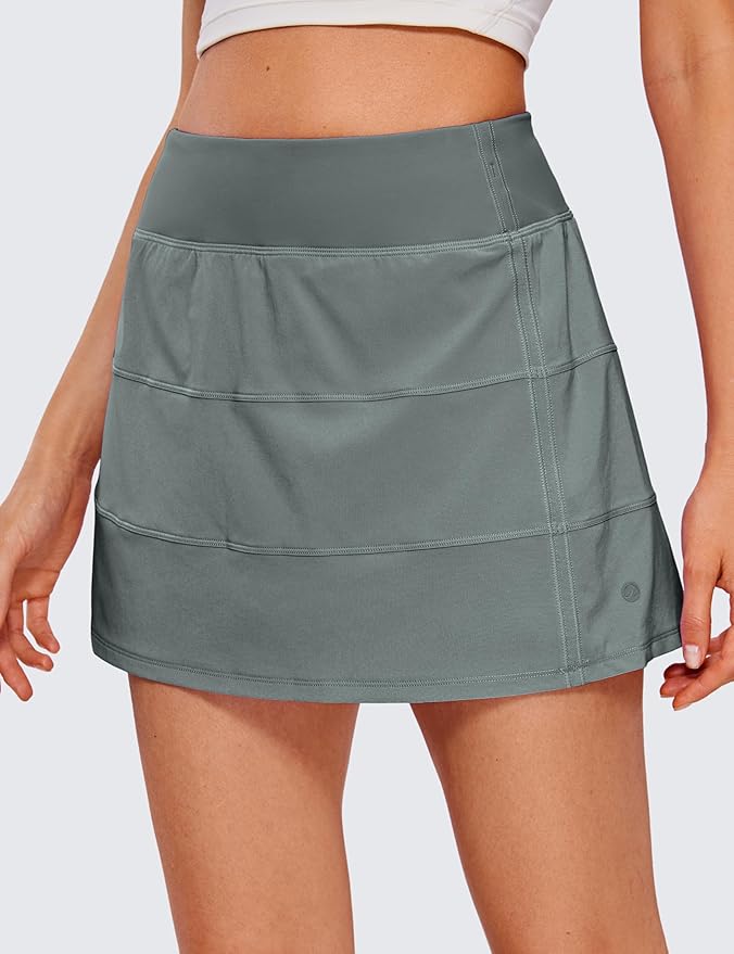 CRZ YOGA High Waisted A line Golf Skirts for Women - Mini Lined Tennis Casual Work Skorts with 3 Pockets