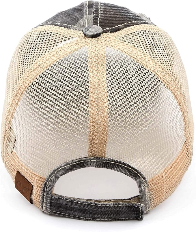 Funky Junque Trucker Hat for Women – Distressed Low Profile Western Camo Baseball Cap with Mesh, Trendy and Adjustable Fit