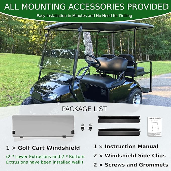Clear Golf Cart Windshield 3/16" (5MM) Thicken for 2014-Up EZGO TXT, 41.42" W ×34.64" H, Fits 1"×1" Square Rail Front Foldable Windscreen Glass Shatterproof & Shield UV, Scratch Resistant