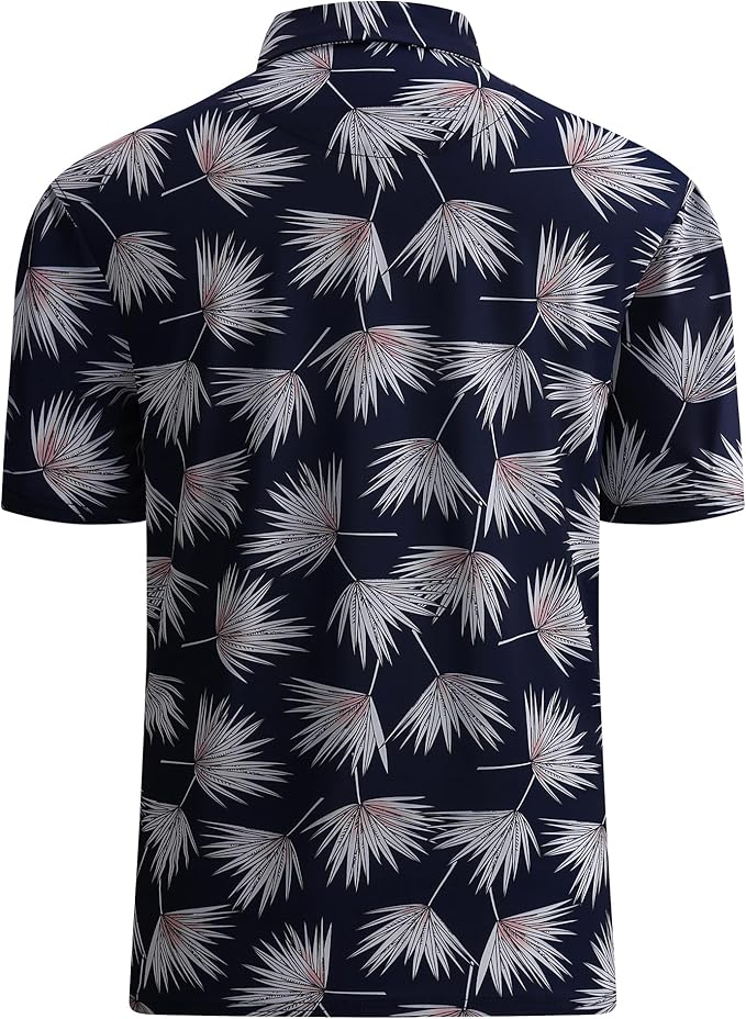 Alex Vando Mens Golf Shirt Moisture Wicking Quick-Dry Print Performance Polo Shirts for Men