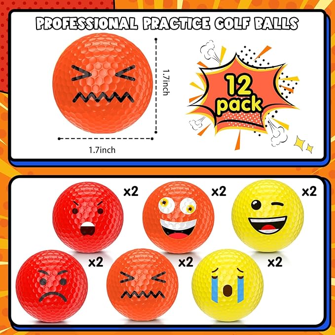 Mudder 12 Pcs Colored Funny Golf Balls Special Emoticon Face Professional Practice Golf Balls Novelty Cute Golfer Accessories for Summer Outdoor Father's Day Men Teens Birthday Gifts
