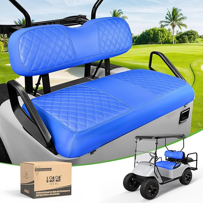 10L0L Golf Cart Seat Covers for Club Car Precedent,EZGO TXT Front/Rear Seats Diamond Pattern,Vinyl Leather with Adjustable Straps and Retractable Buckle, No Stapler Needed