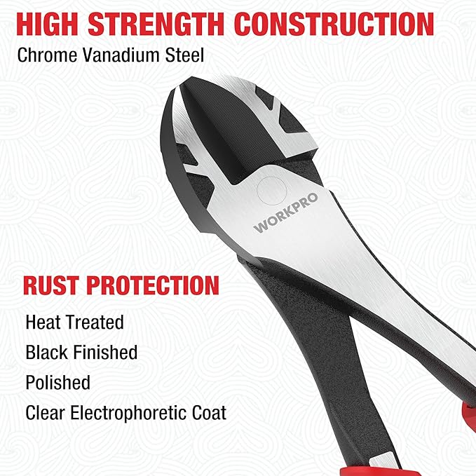WORKPRO 8 Inch High Leverage Diagonal Pliers, Wire Cutters Heavy Duty in CRV - Image 3