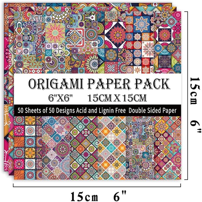 Origami Paper Kit 50 Sheets 70GSM 6 Inch Square Double Sided Color 50 Vivid - Image 2