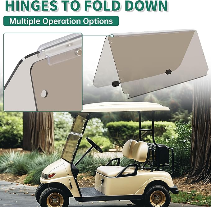 ECOTRIC Tinted Windshield Compatible with 1982-2000.5 Club Car DS Golf Cart Smoke Style Fold Down Windscreen