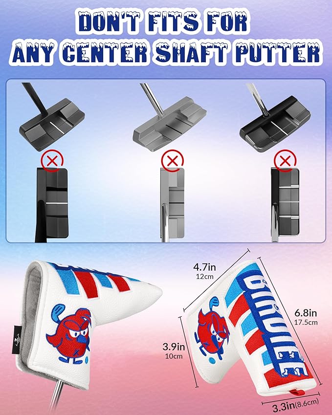 Big Teeth Funny Driver Headcover Ice & Birdiee, Driver Covers for Golf Clubs, Funny Birdie Putter Cover,Milk Shake Ice Cream Mallet Putter Cover,Blue and Red Color Golf Club Protector