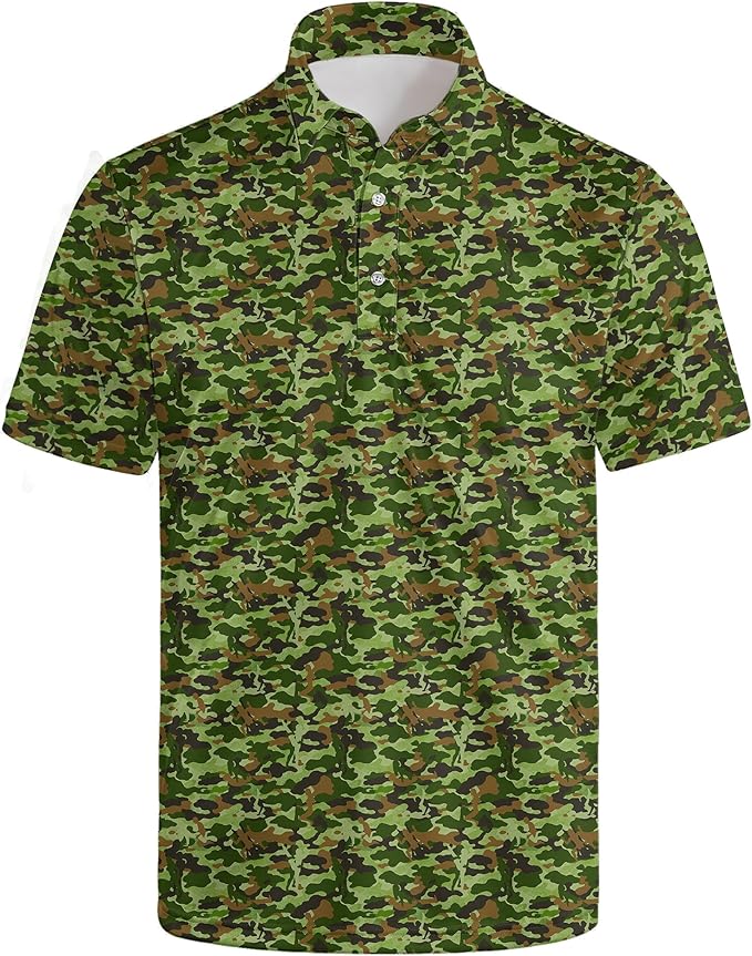 Golf Polo Shirts for Men Funny Print Short Sleeve Golf Shirts Performance Golf Polos