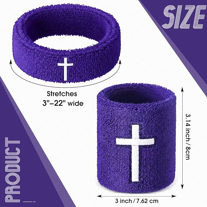 Soulchen 4 pcs Cross Bicep Bands Wrist Bands Christian Arm Sweat Wristbands Absorbent Armband for Men Women Football Baseball Players Sports Activities Supplies