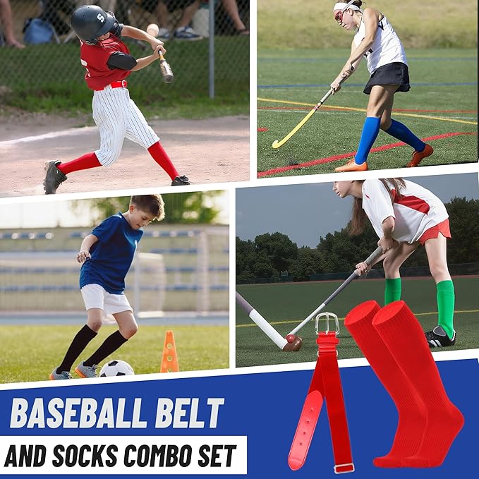 ZXOLDZX Youth Baseball Softball Socks and Belt Combo Set Adjustable Baseball Belt for Boys Girls(2Pairs of Socks with 1 Belt)