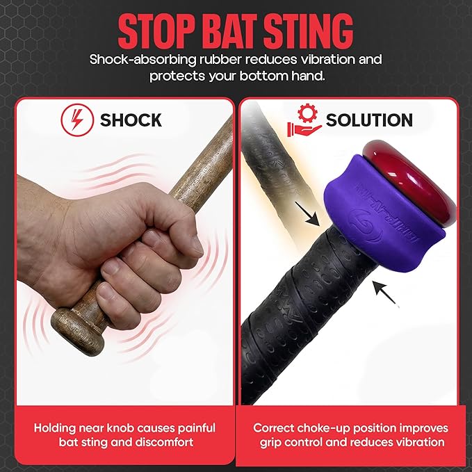 Grip-N-Rip Knob Stacker Choke-Up Ring for Baseball/Softball Bats Provides Choking Up Space & Relief from Bat Sting, Stackable for Custom Fit and Comfort