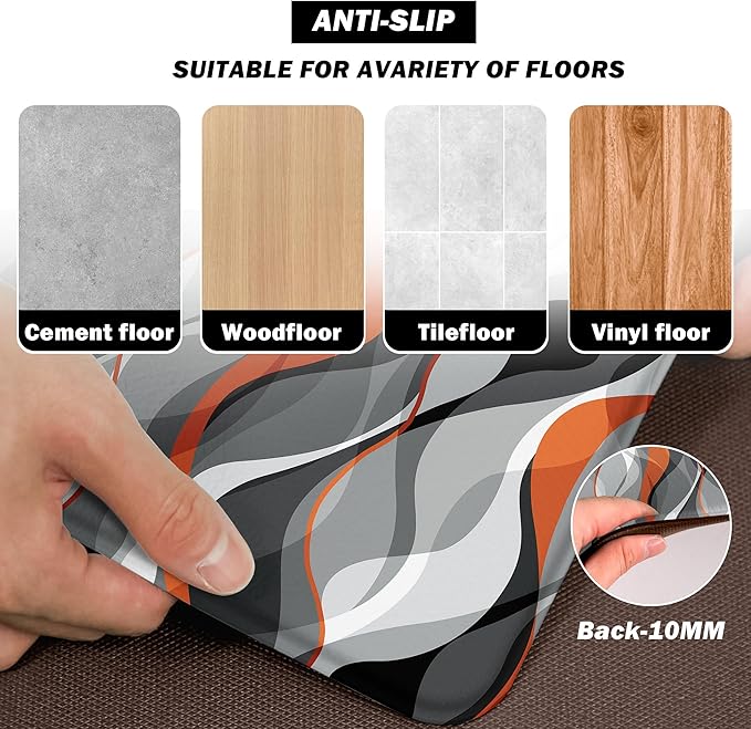 Kitchen Mats for Floor Modern Abstract kitchen rugs Grey and Orange Stripe Anti - Image 3