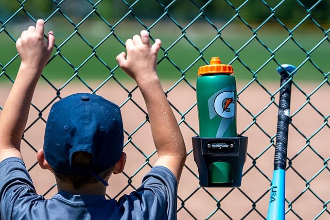 Fence Cup Holder | Drink Holder for Chain Link Fence | Fits Stanley, Yeti & Gatorade | Baseball Dugout, Softball, Pickleball & Tennis | Made in USA | The Fence Buddy (Black)